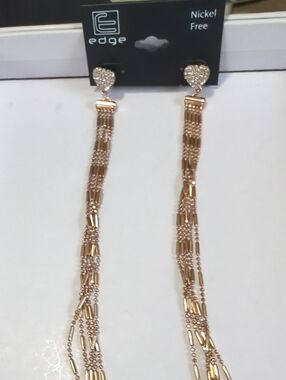edge Rose Gold Long Multi-Strand Heart Drop Earrings